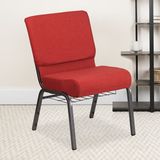 Crimson Fabric Church Chair FD-CH0221-4-SV-RED-BAS-GG