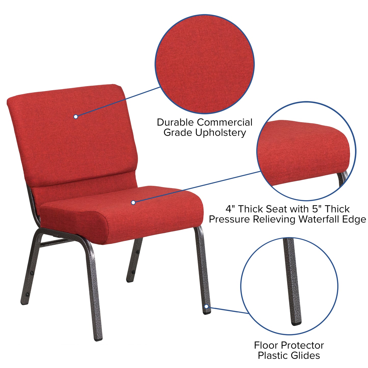 Crimson Fabric Church Chair FD-CH0221-4-SV-RED-GG