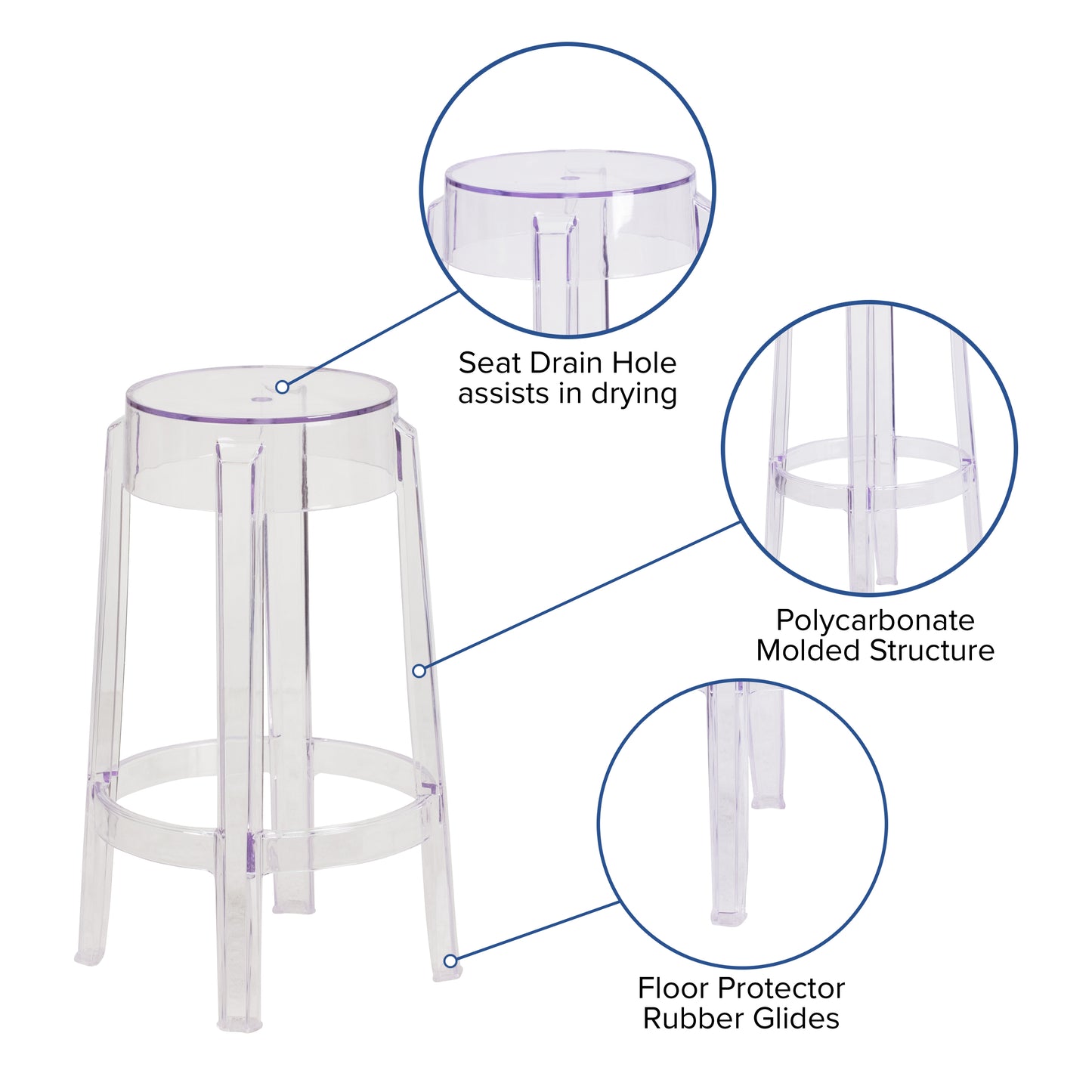 25.75"H Transparent Stool FH-118-APC1-GG