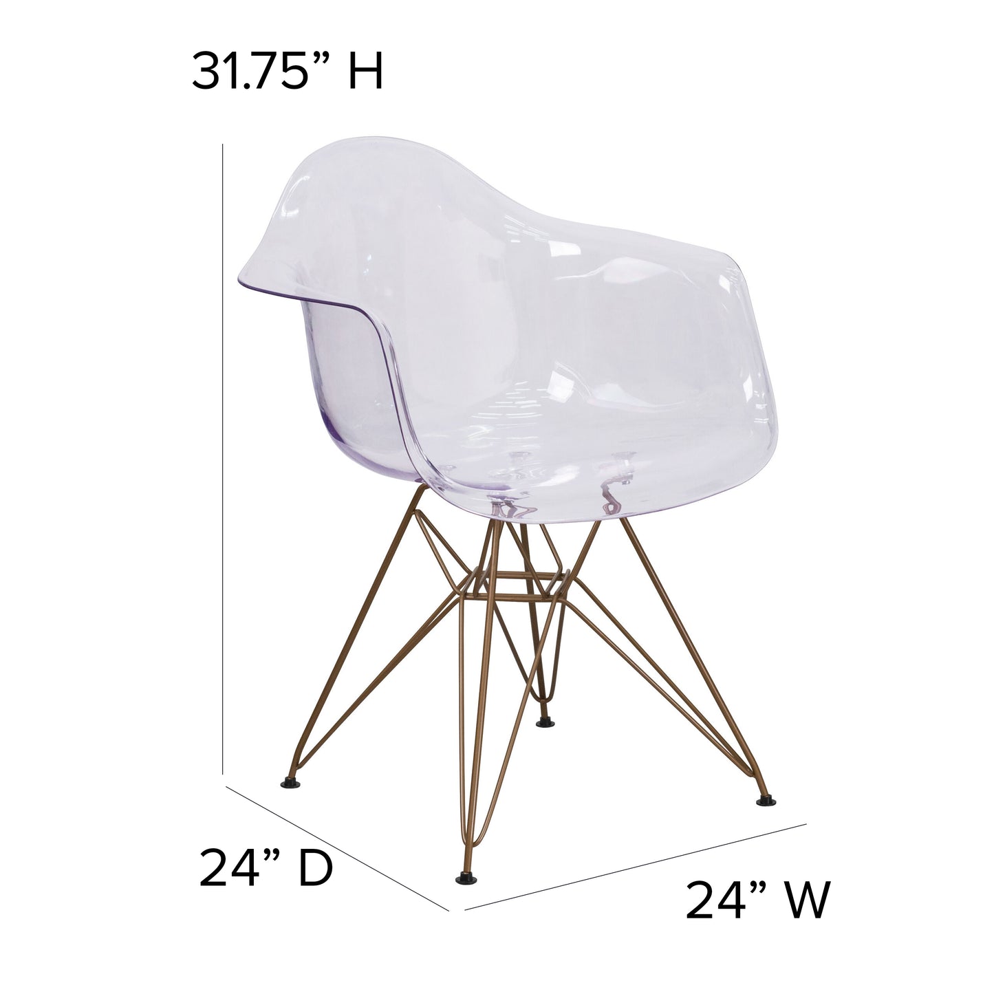 Clear Side Chair w/ Gold Base FH-132-CPC1-GG