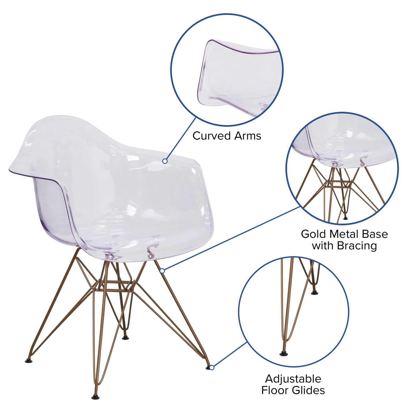 Clear Side Chair w/ Gold Base FH-132-CPC1-GG