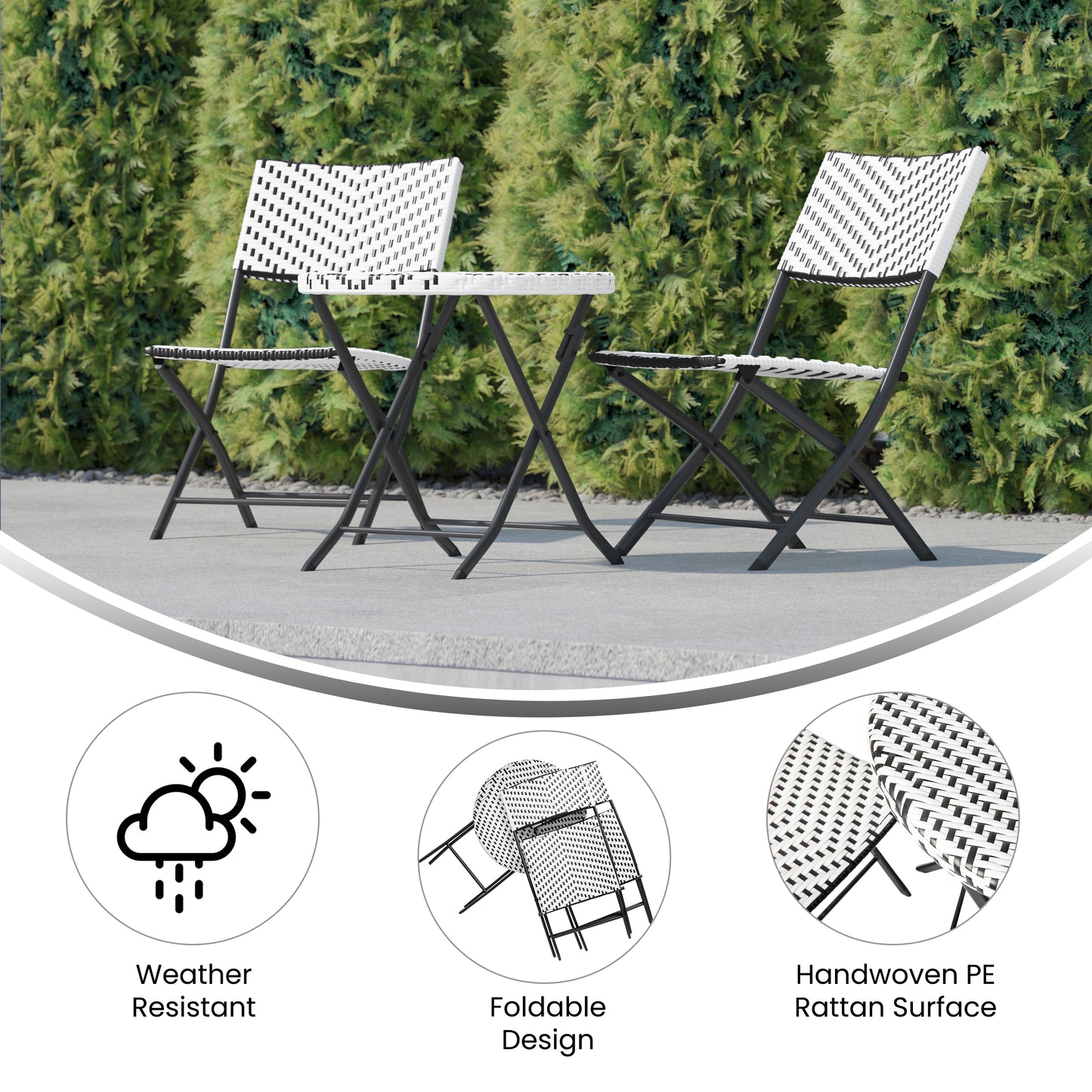 3PC BK/WH Folding Bistro Set FV-FWA085-BLK-WHT-GG