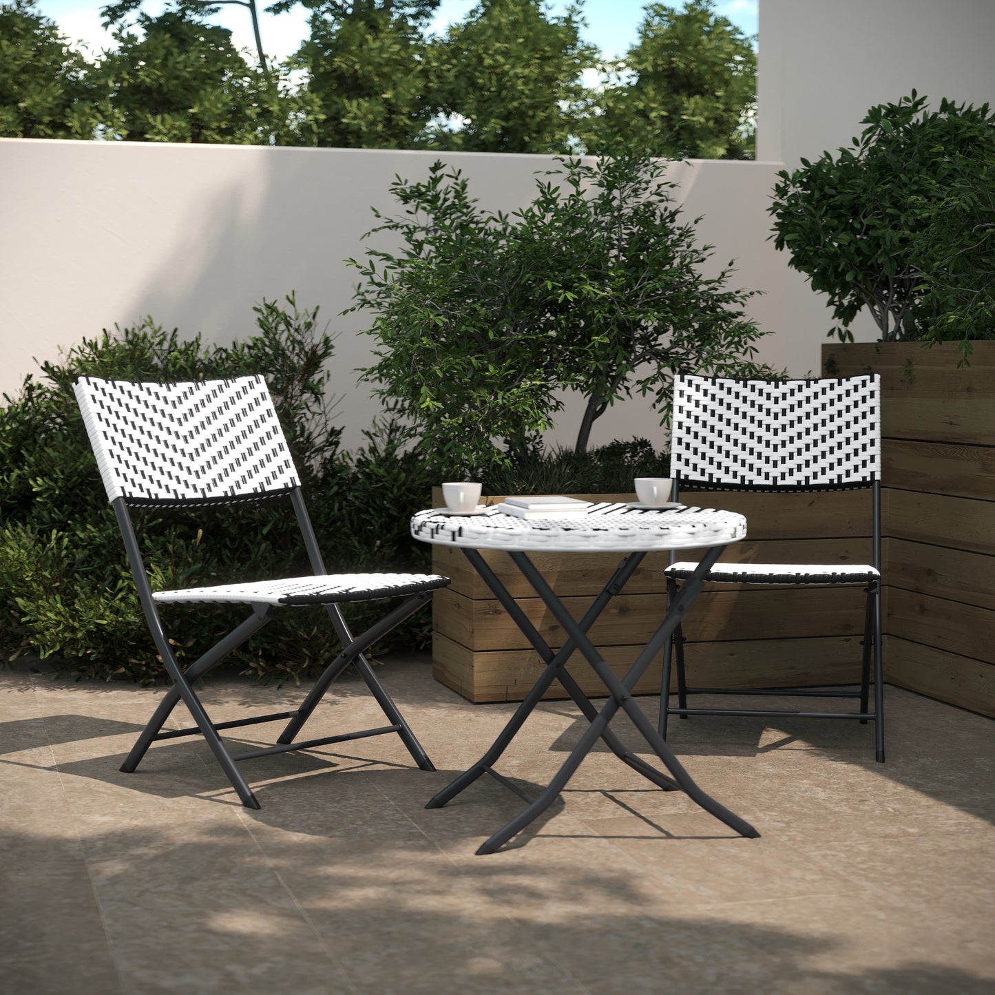 3PC BK/WH Folding Bistro Set FV-FWA085-BLK-WHT-GG