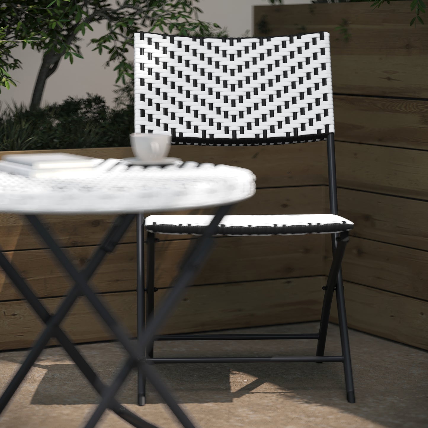 3PC BK/WH Folding Bistro Set FV-FWA085-BLK-WHT-GG