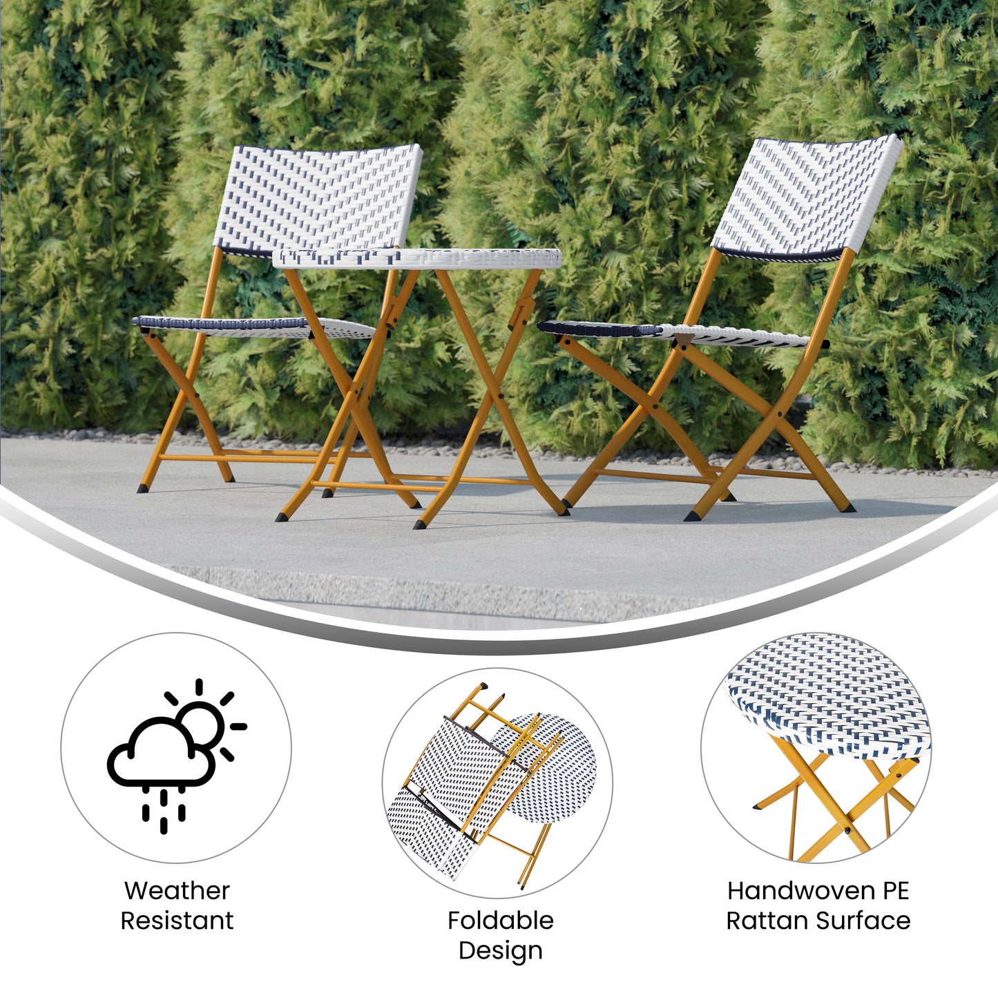 3PC NVY/WH Folding Bistro Set FV-FWA085-NVY-WHT-GG