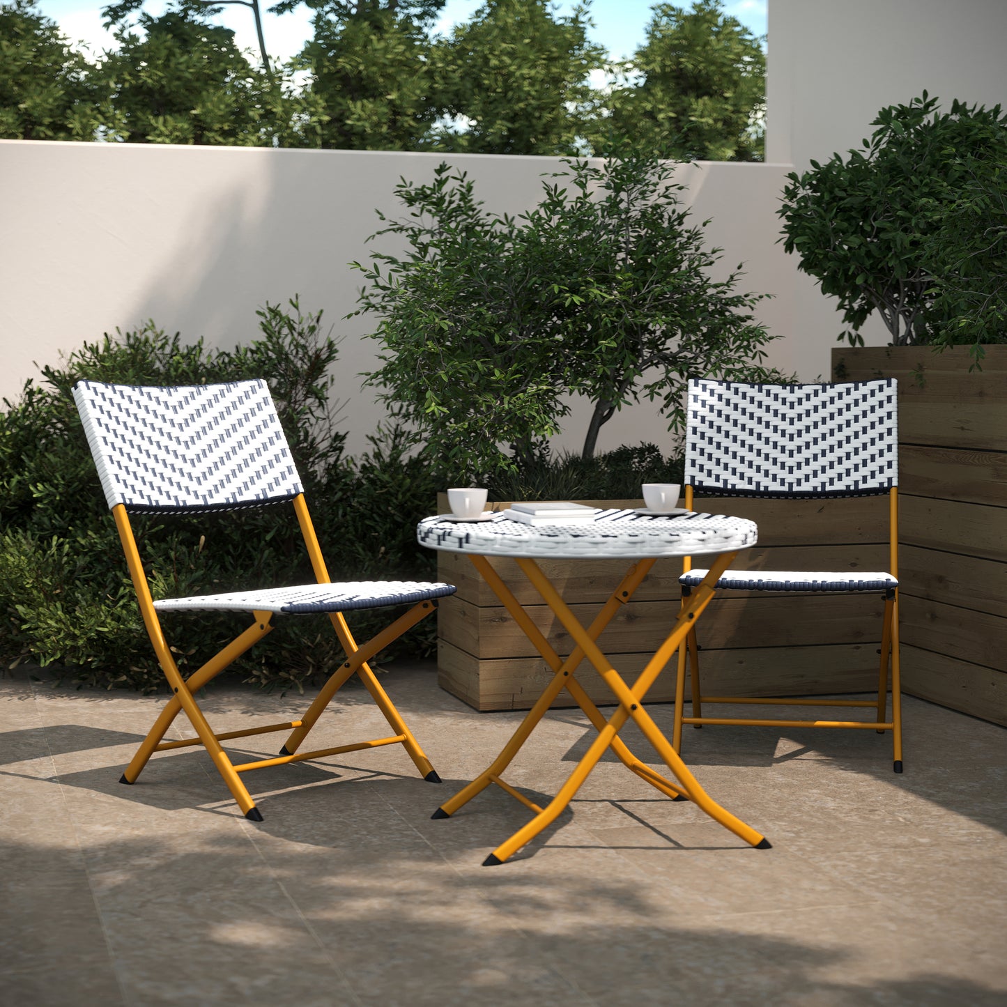 3PC NVY/WH Folding Bistro Set FV-FWA085-NVY-WHT-GG