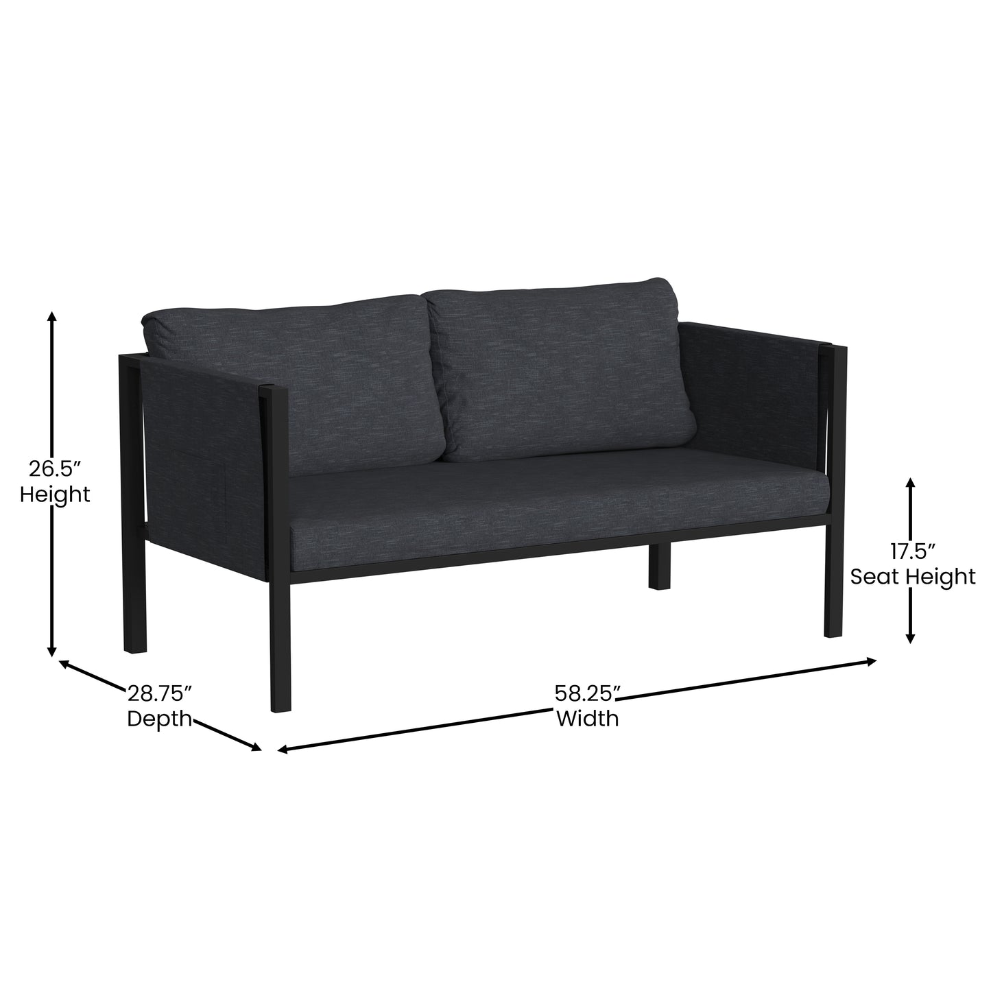 Black Loveseat with Cushions GM-201108-2S-CH-GG