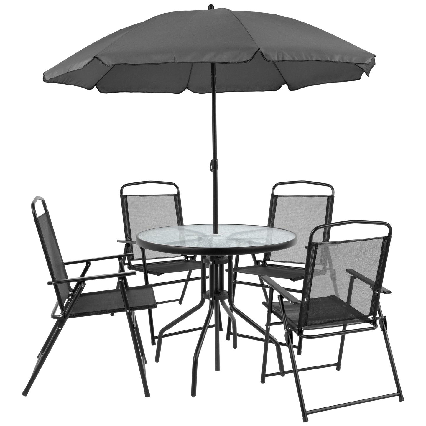 6PC Black Patio Set & Umbrella GM-202012-BK-GG