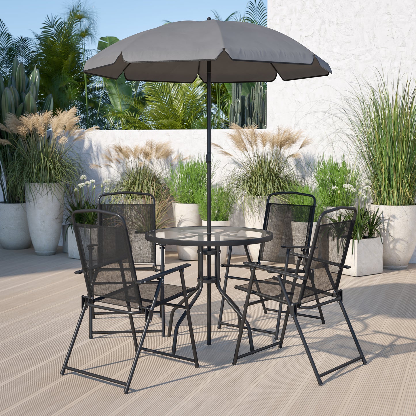 6PC Black Patio Set & Umbrella GM-202012-BK-GG