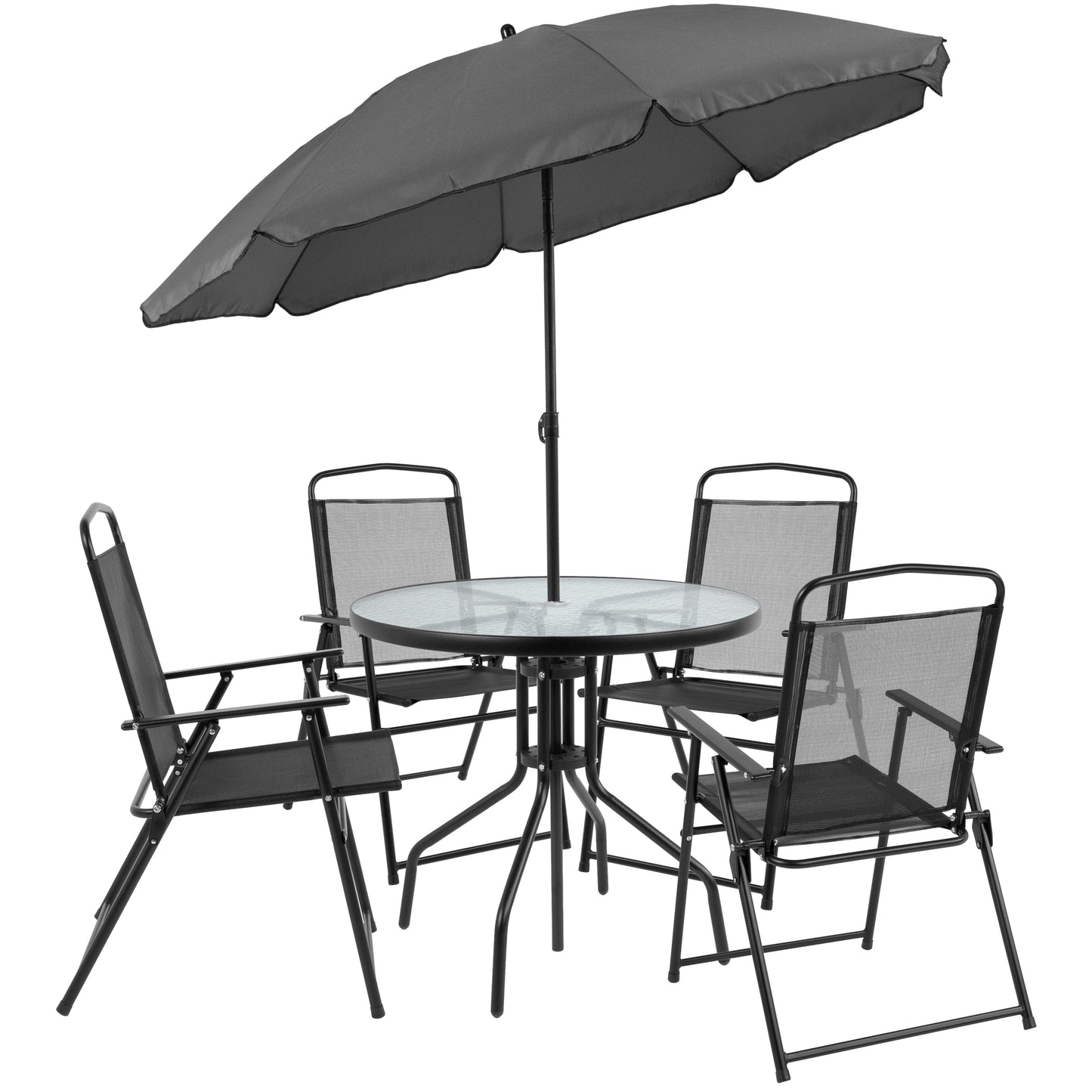 6PC Black Patio Set & Umbrella GM-202012-BK-GG