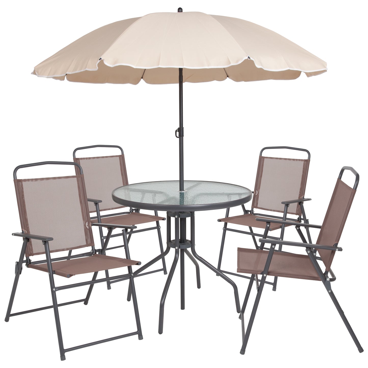 6PC Brown Patio Set & Umbrella GM-202012-BRN-GG