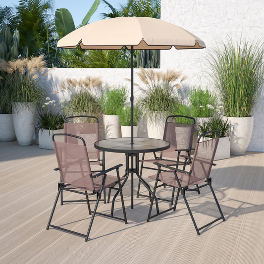 6PC Brown Patio Set & Umbrella GM-202012-BRN-GG