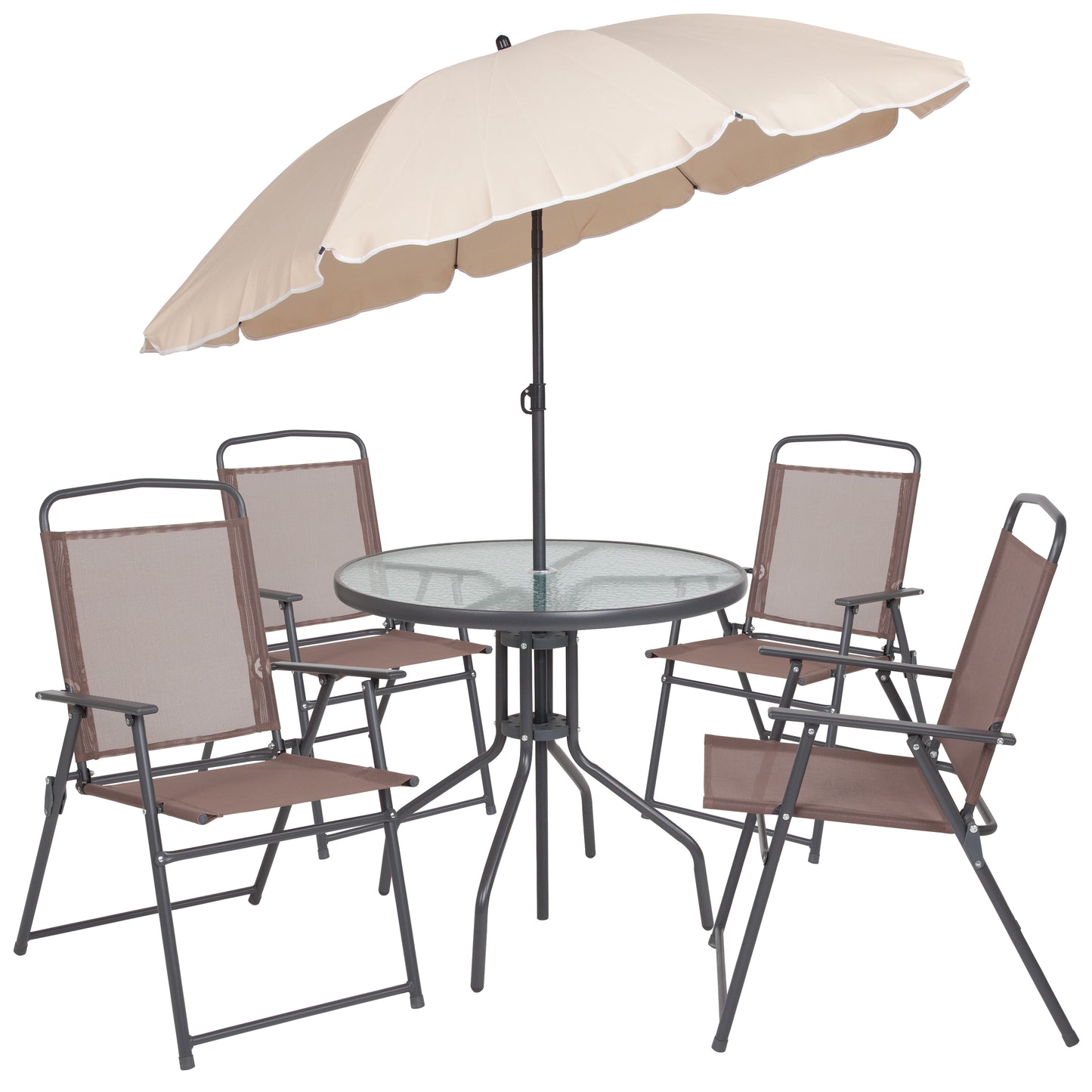 6PC Brown Patio Set & Umbrella GM-202012-BRN-GG