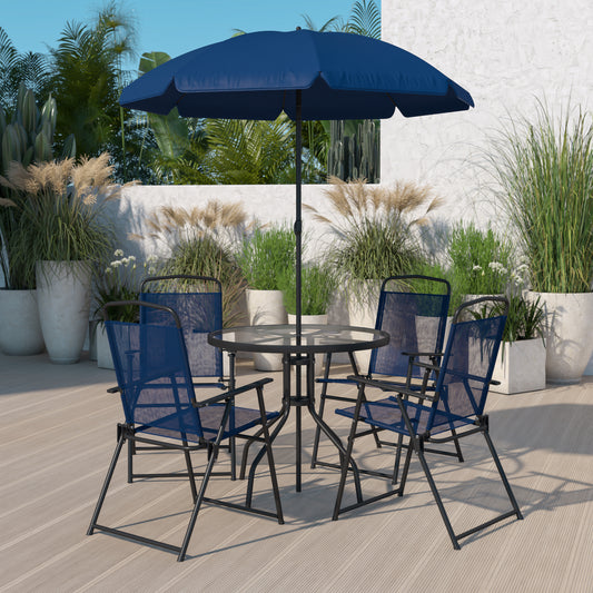 6PC Navy Patio Set & Umbrella GM-202012-NV-GG