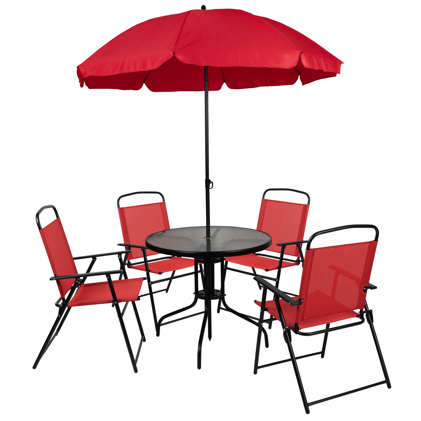 6PC Red Patio Set & Umbrella GM-202012-RD-GG