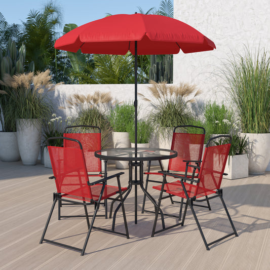 6PC Red Patio Set & Umbrella GM-202012-RD-GG