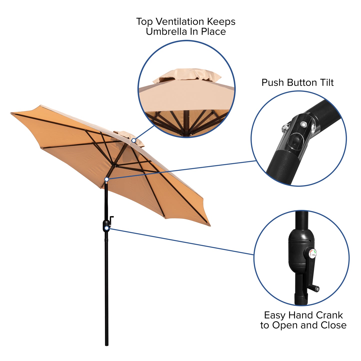 Tan 9 FT Round Patio Umbrella GM-402003-TAN-GG