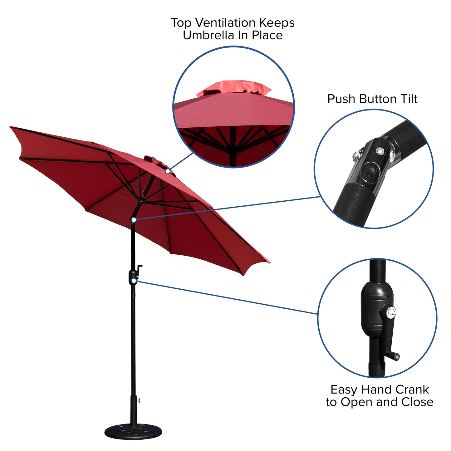 Red Umbrella & Black Base Set GM-402003-UB19B-RED-GG