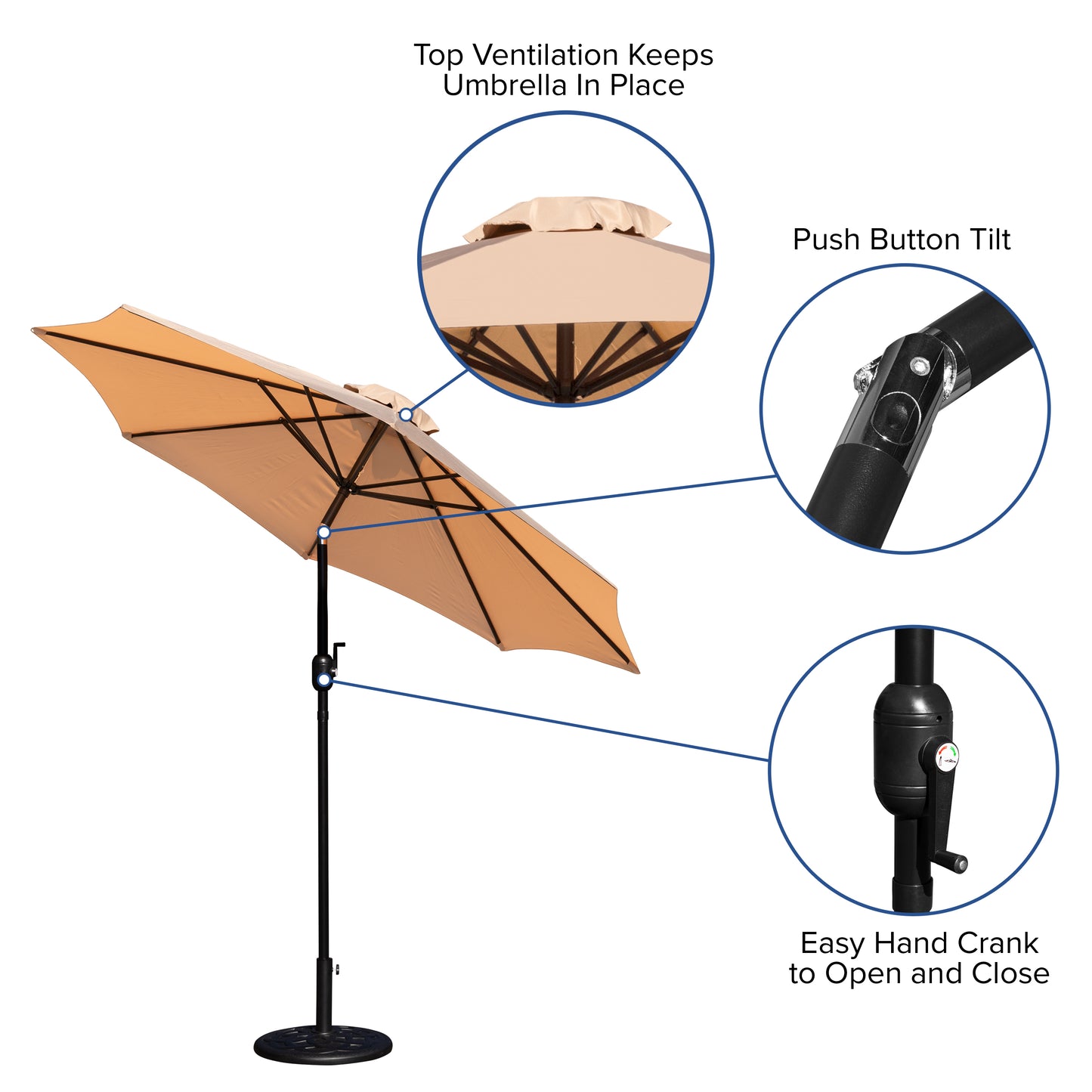 Tan Umbrella & Black Base Set GM-402003-UB19B-TAN-GG