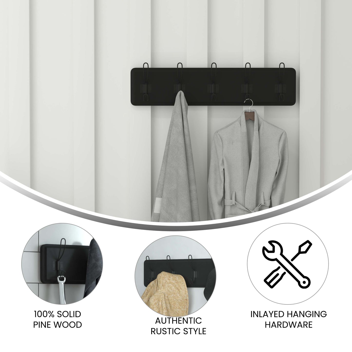 Black Wall Coat Rack HFKHD-GDI-CRE8-432315-GG