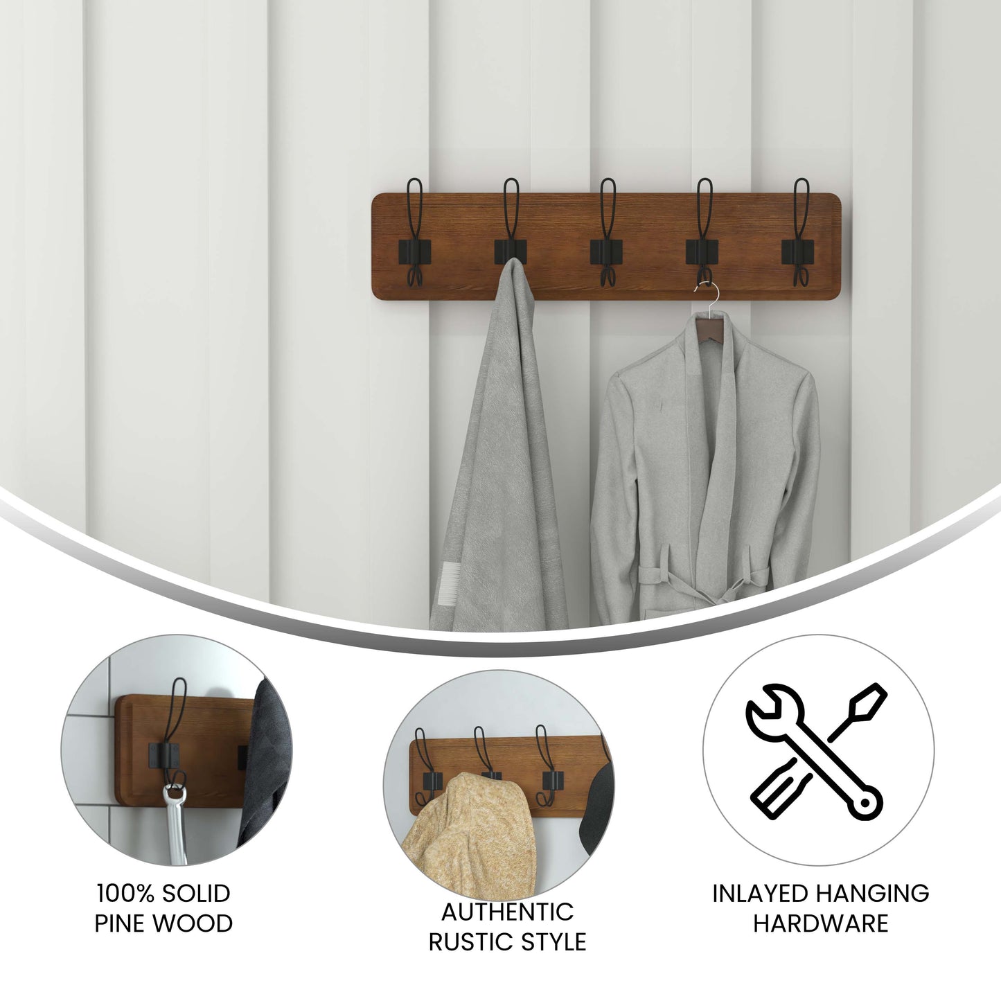 Rustic Brown Wall Coat Rack HFKHD-GDI-CRE8-532315-GG