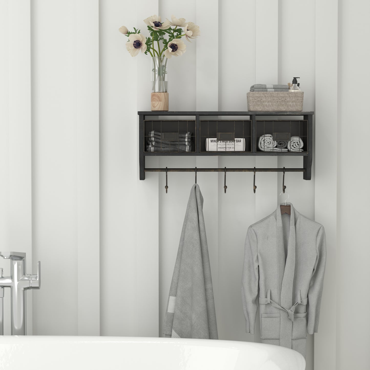 Blackwashed Wall Storage Rack HFMHD-GDI-CRE8-112315-GG