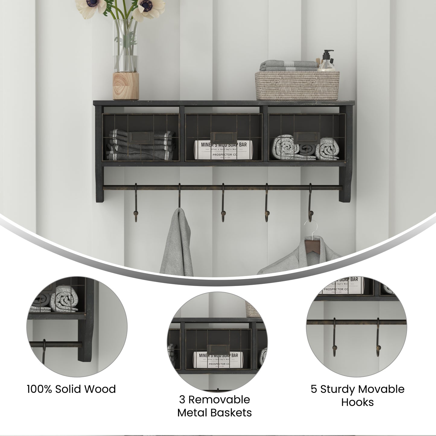 Blackwashed Wall Storage Rack HFMHD-GDI-CRE8-112315-GG