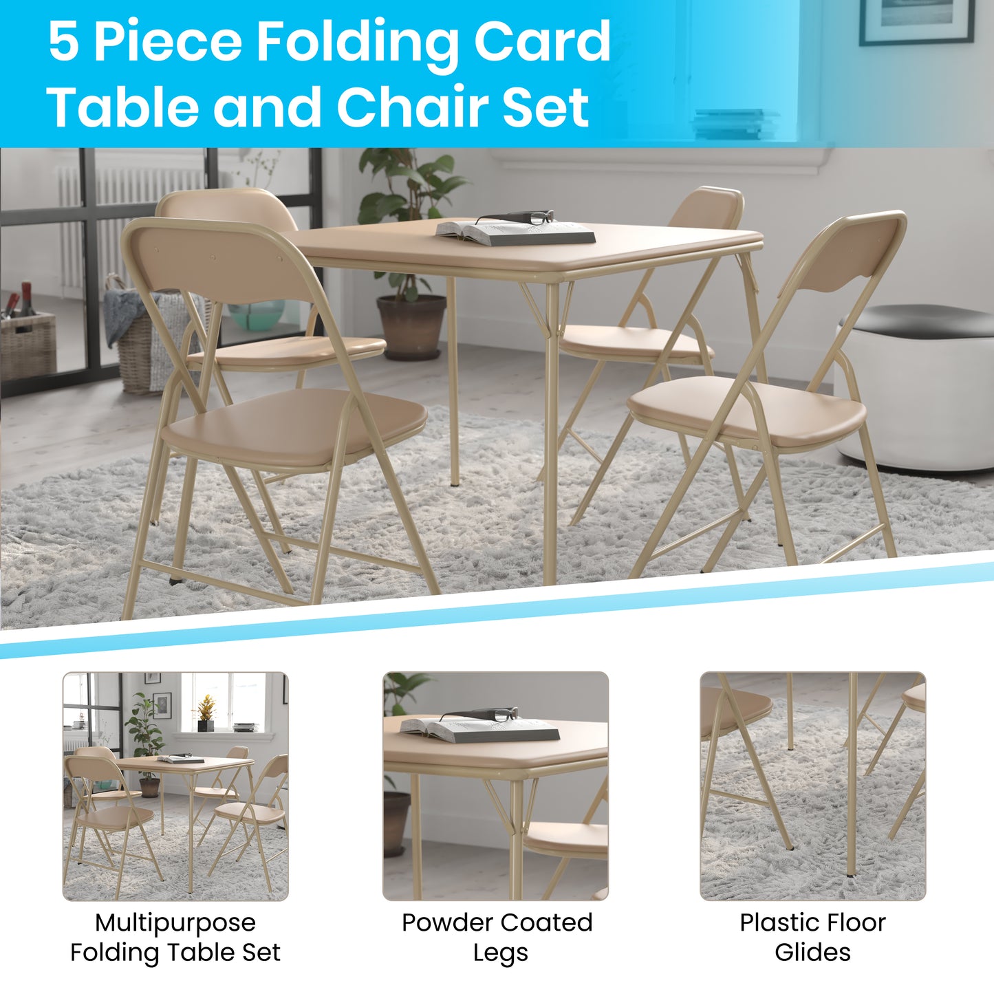 5PC Tan Fold Card Table Set JB-1-TAN-GG