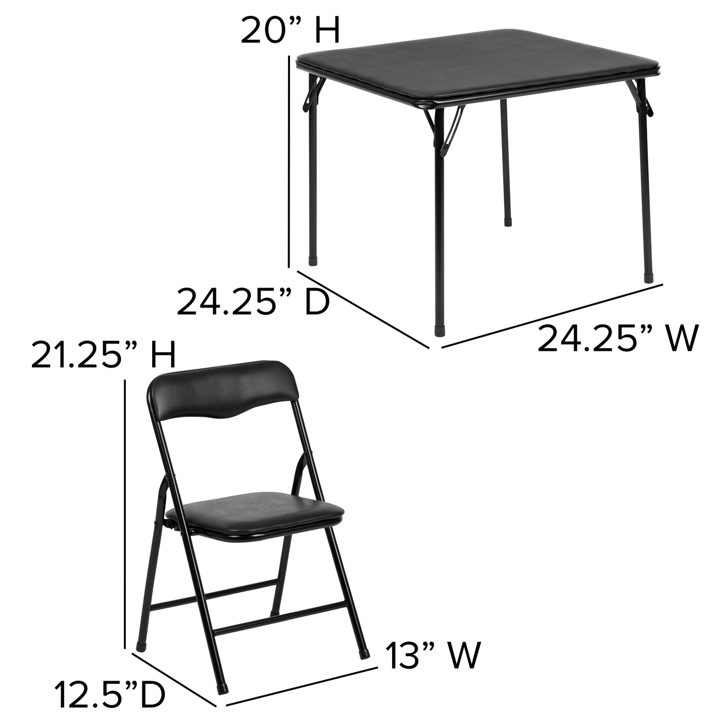 Kids Black Folding Table Set JB-10-CARD-BK-GG