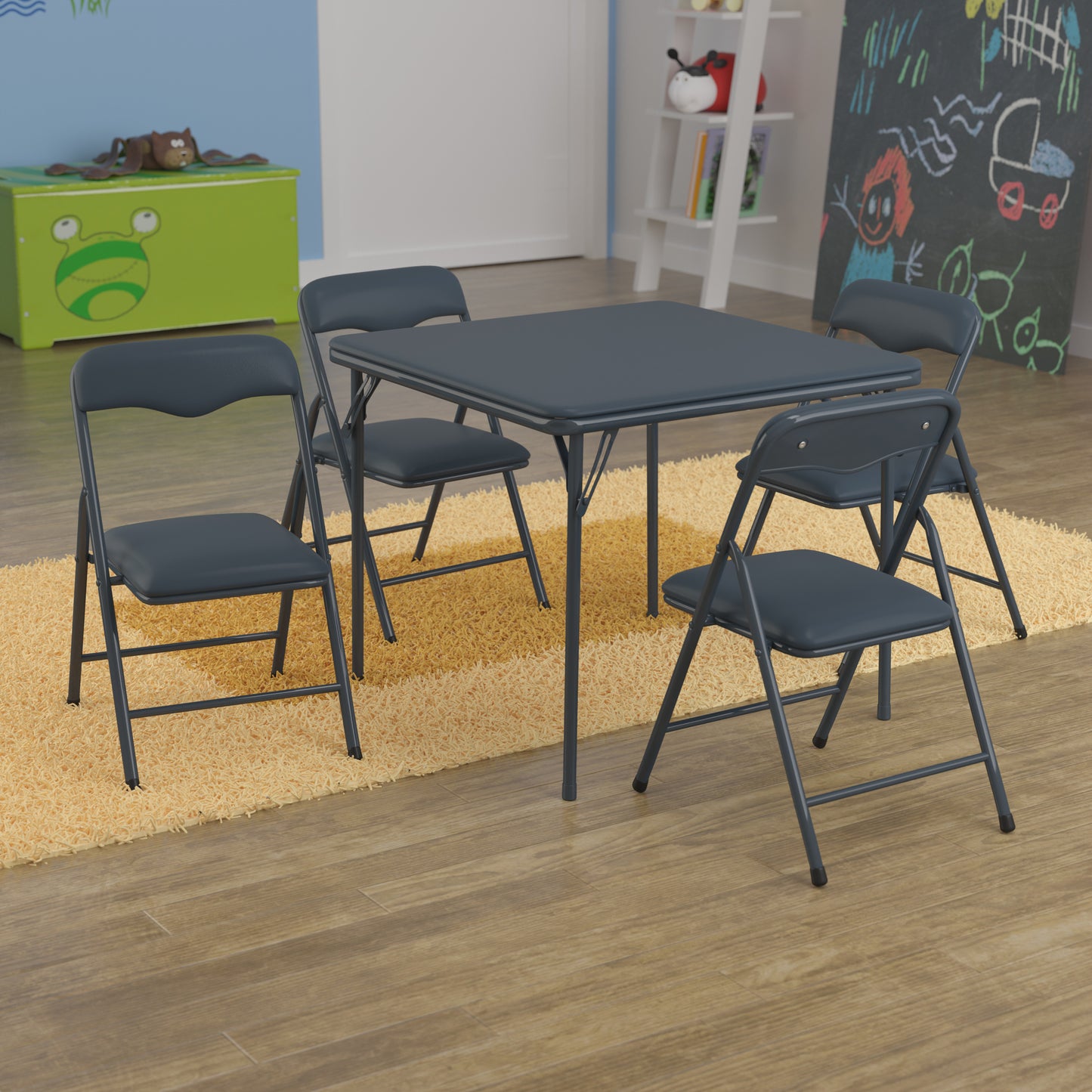 Navy Kid Folding Table Set JB-9-KID-NV-GG