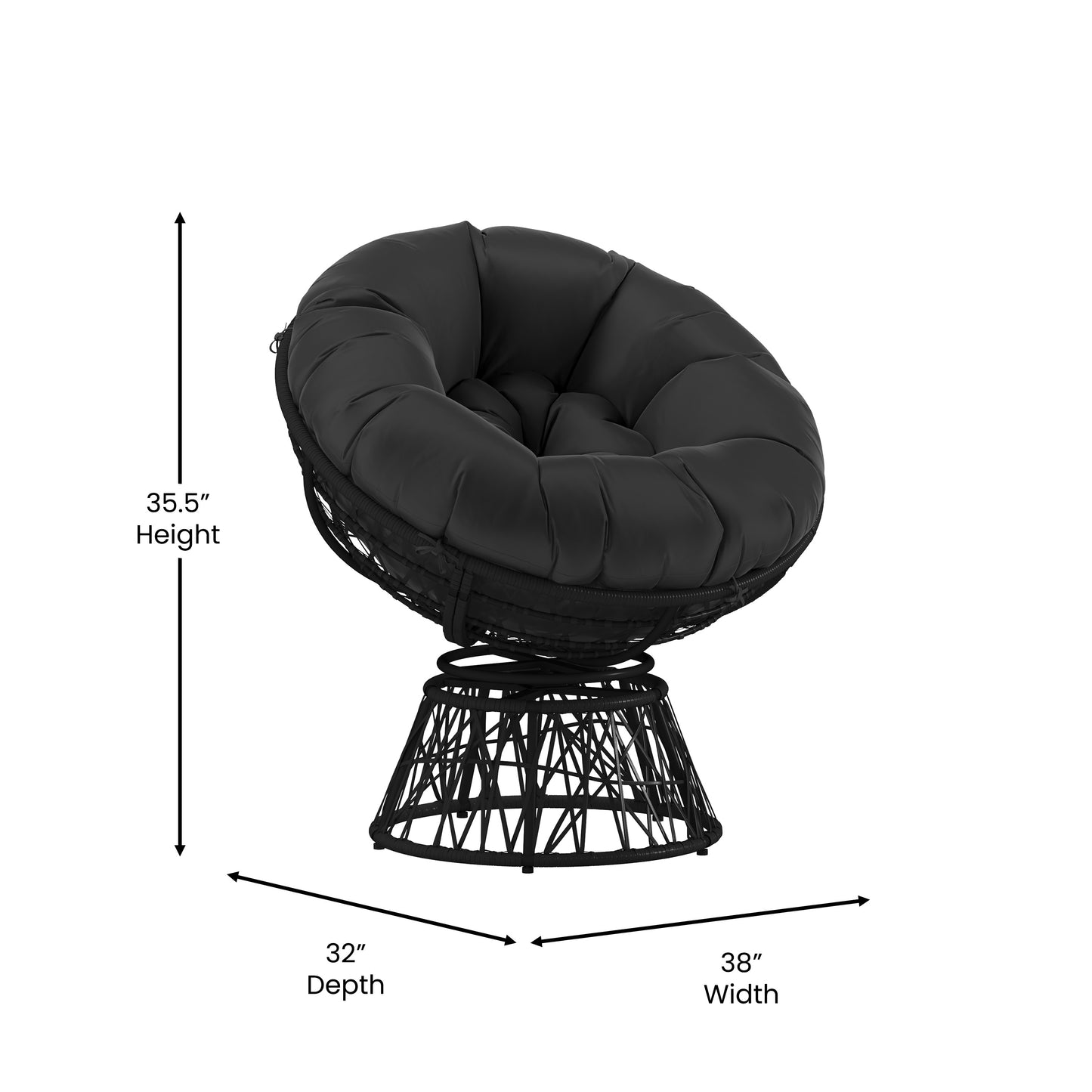 BK Papasan Swivel Patio Chair JE-5101W-BK-GG