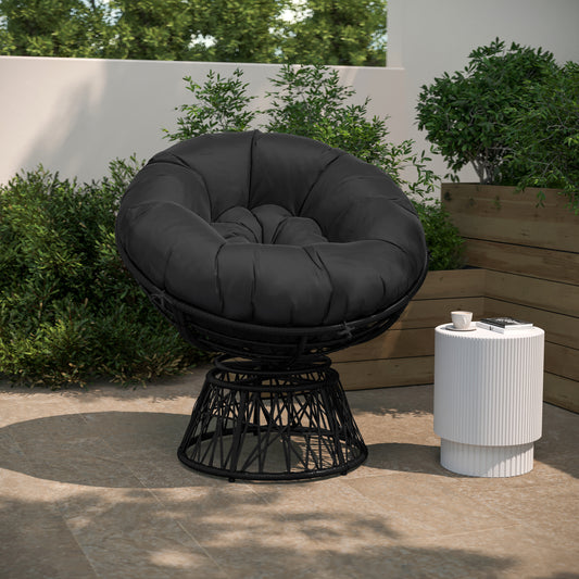 BK Papasan Swivel Patio Chair JE-5101W-BK-GG