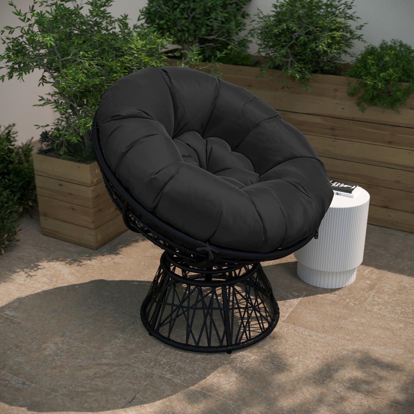 BK Papasan Swivel Patio Chair JE-5101W-BK-GG