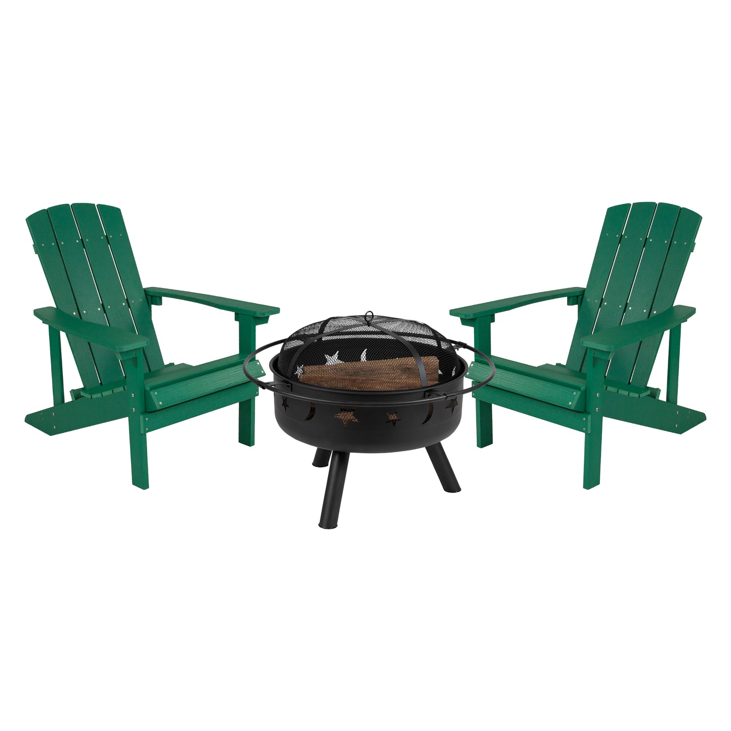 Adirondack Chairs & Fire Pit JJ-C145012-32D-GRN-GG