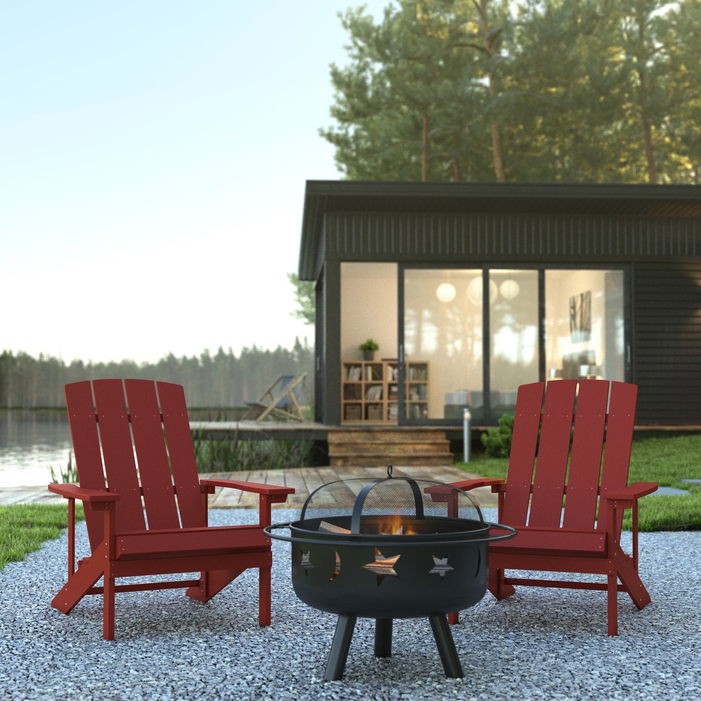 Adirondack Chairs & Fire Pit JJ-C145012-32D-RED-GG