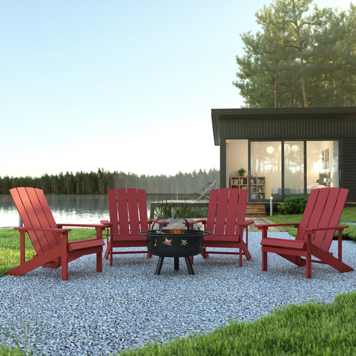 Adirondack Chair & Fire Pit JJ-C145014-32D-RED-GG