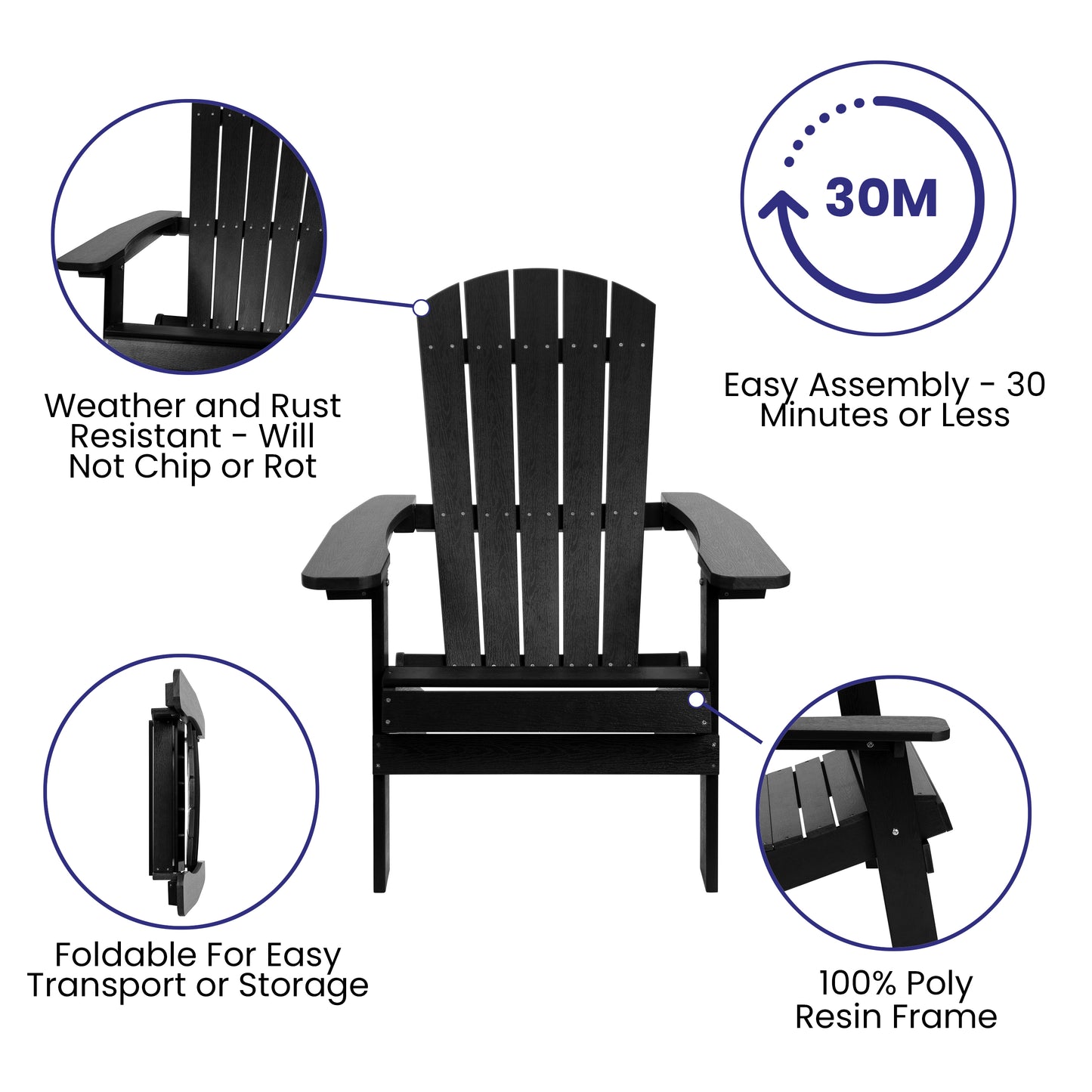 Black Folding Adirondack Chair JJ-C14505-BLK-GG