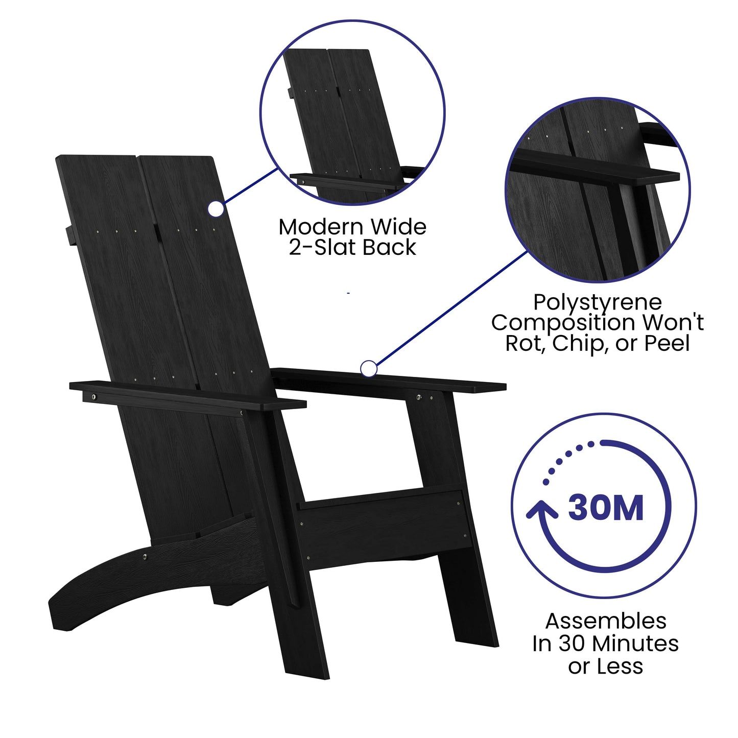 Black Modern Adirondack Chair JJ-C14509-BK-GG