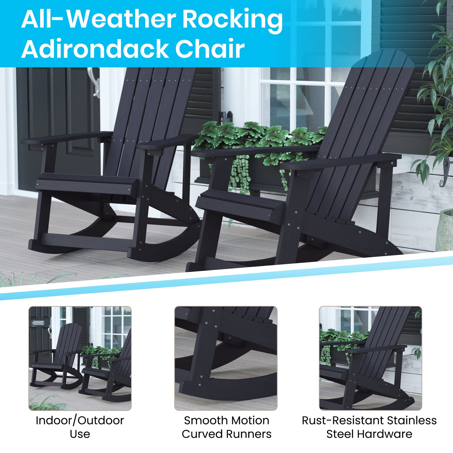 4PK Black Rockers & 1 Table JJ-C14705-4-T14001-BK-GG