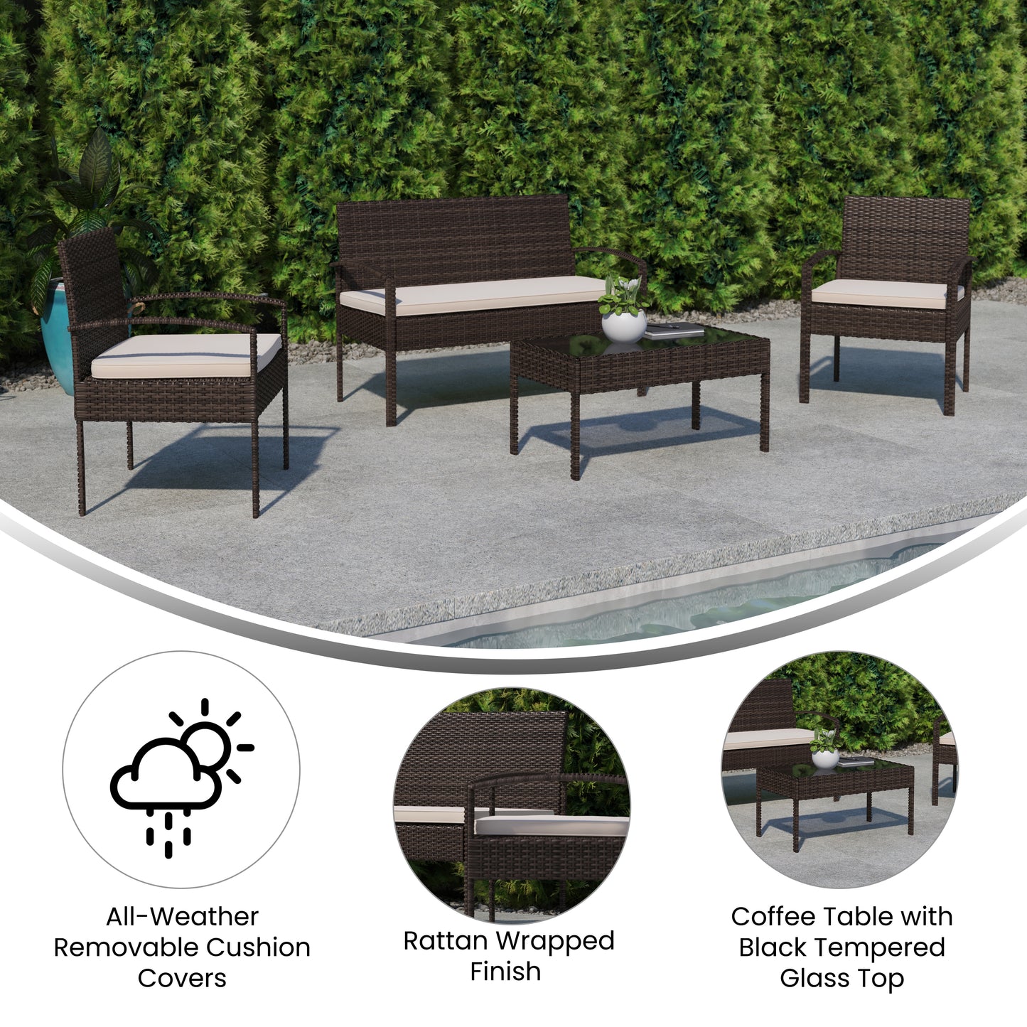 4PC Brown/Beige Patio Set JJ-S312-BNBG-GG