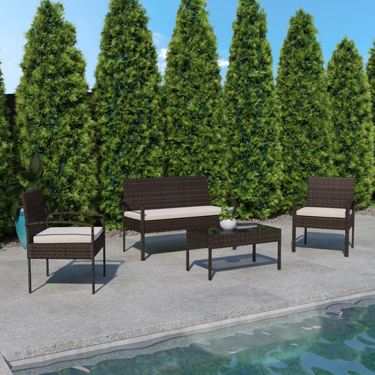 4PC Brown/Beige Patio Set JJ-S312-BNBG-GG