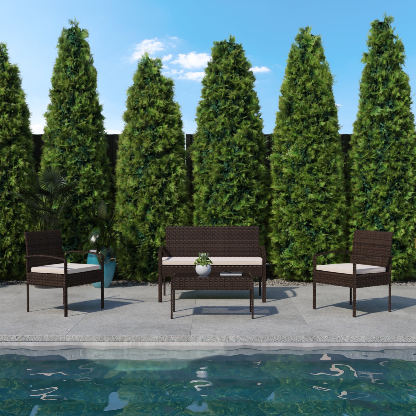 4PC Brown/Beige Patio Set JJ-S312-BNBG-GG