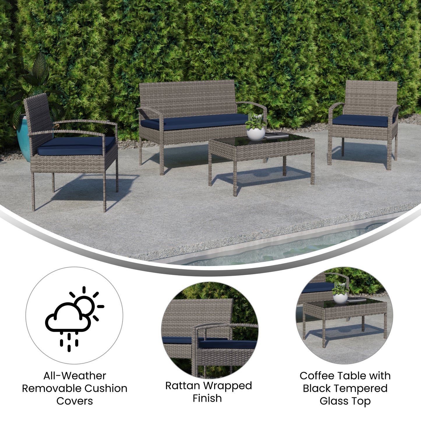 4PC Gray/Navy Patio Set JJ-S312-GYNV-GG