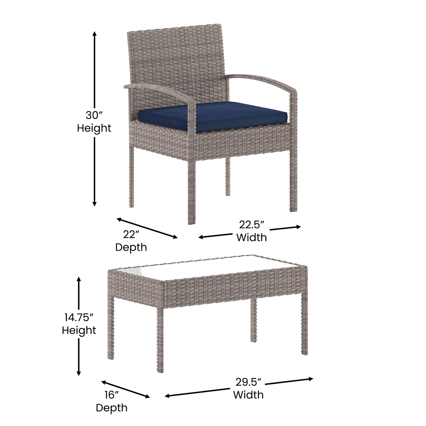 4PC Gray/Navy Patio Set JJ-S312-GYNV-GG