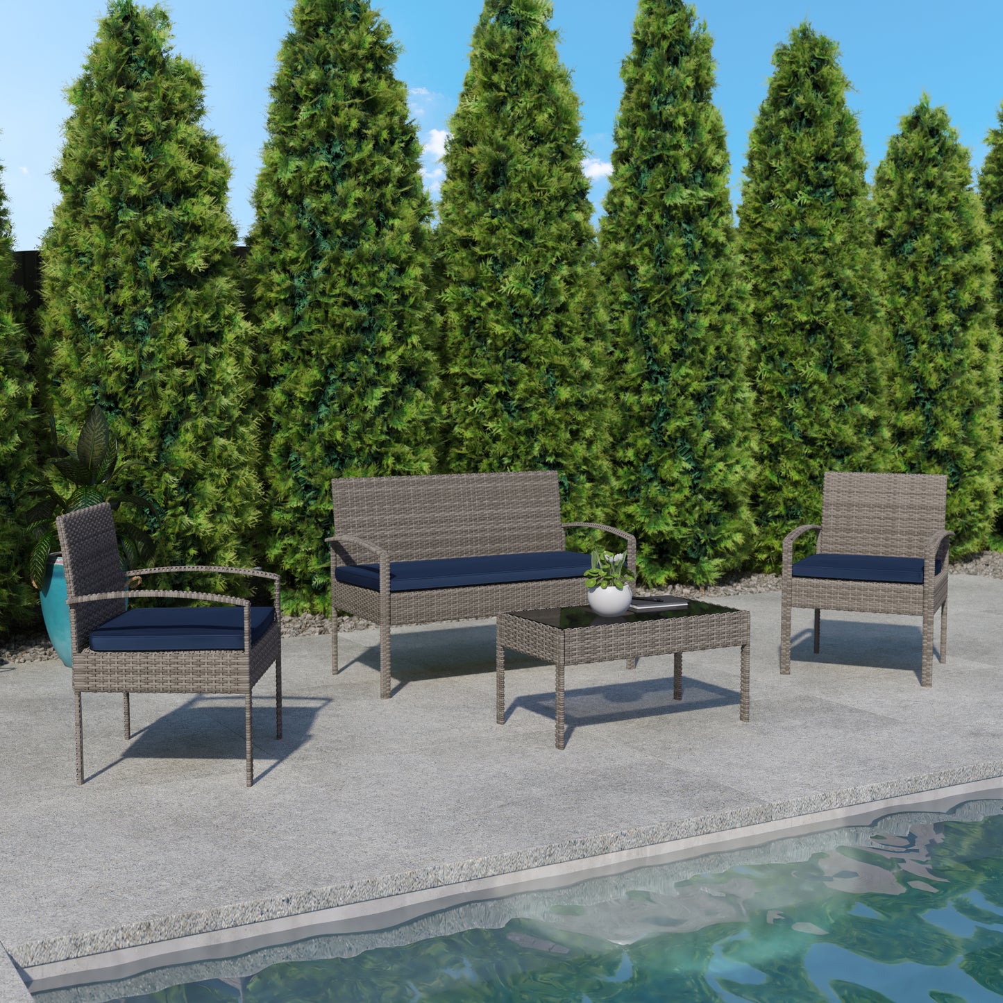 4PC Gray/Navy Patio Set JJ-S312-GYNV-GG