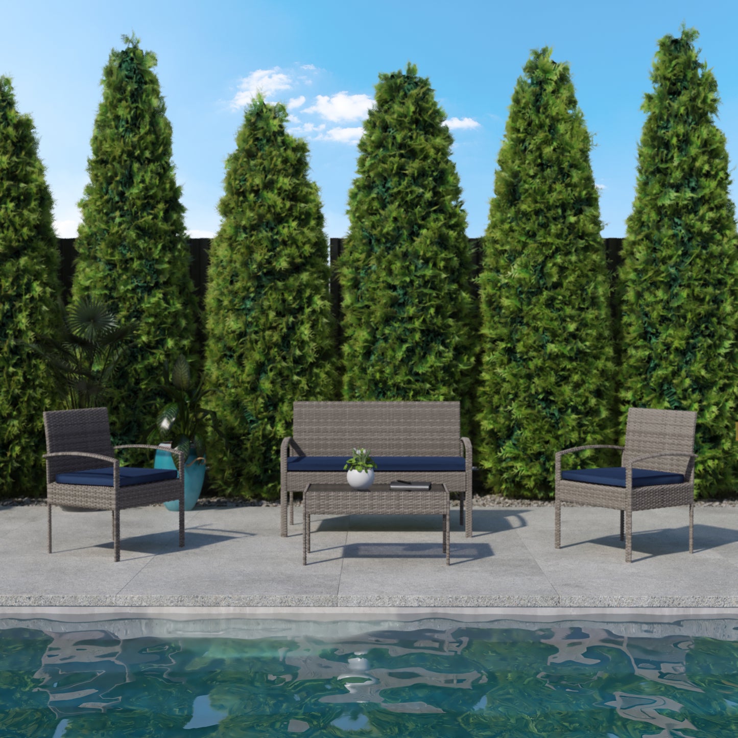 4PC Gray/Navy Patio Set JJ-S312-GYNV-GG