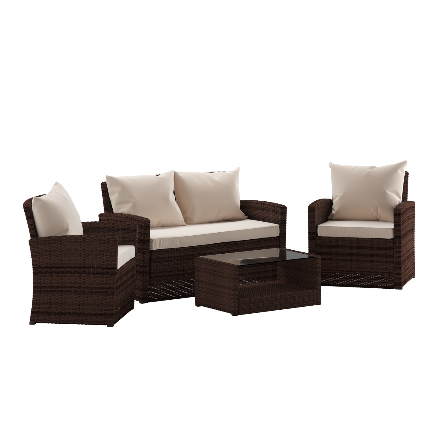 4PC Brown/Beige Patio Set JJ-S351-BNBG-GG