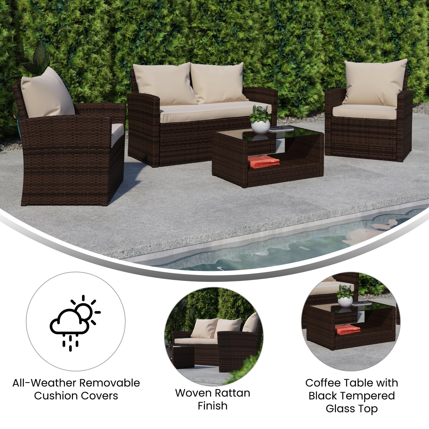 4PC Brown/Beige Patio Set JJ-S351-BNBG-GG