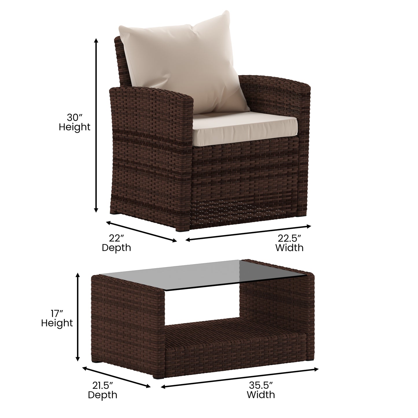 4PC Brown/Beige Patio Set JJ-S351-BNBG-GG