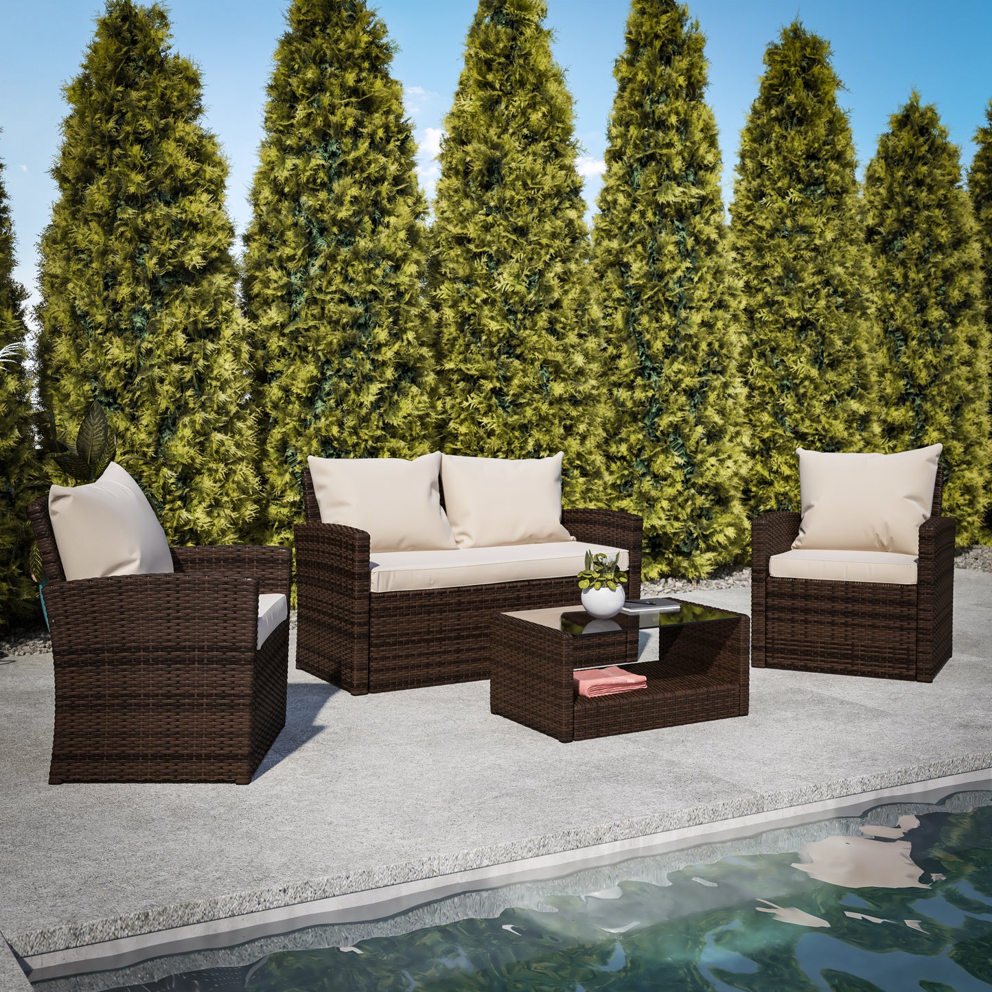 4PC Brown/Beige Patio Set JJ-S351-BNBG-GG